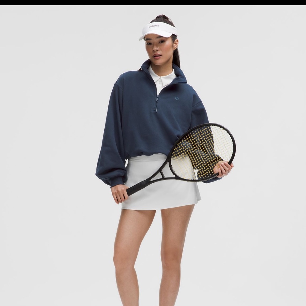 BNWT-Lululemon Athletica club blue- cotton terry tennis half zip